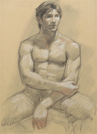 Male Nude Seated With Arms Crossed And Male Nude Leaning On Elbow A