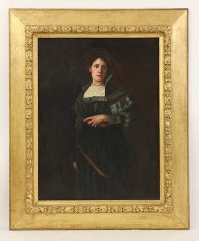 Portrait Of A Lady Three Quarter Length In A Blue Dress By Thomas