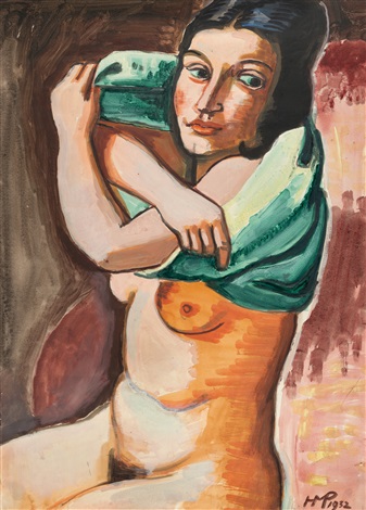 Nude Partially Clothed With Green Scarf Marta Pechstein By Max