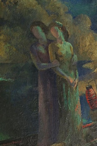 Two women on a ship at dusk by Vivian Forbes on artnet