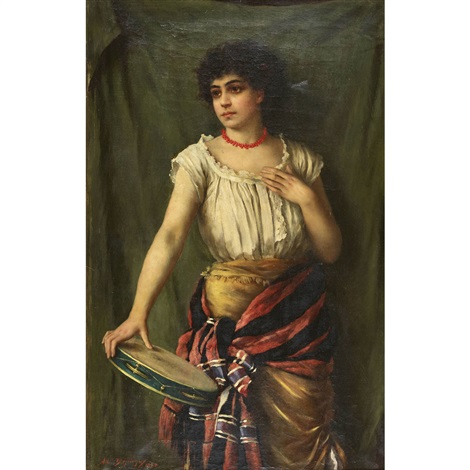 Junge Frau mit Tamburin by Albert Höflinger on artnet