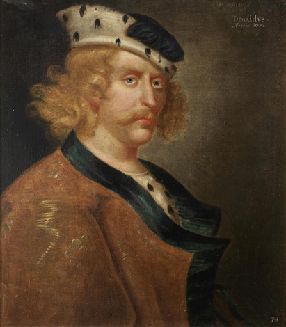 Portrait of King Donald III of Scotland, half-length, wearing a gold ...