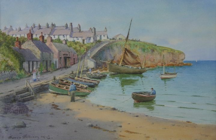 Moelfre Village, Anglesey, with boats and figures by Warren Williams on ...