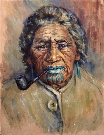 Maori Lady with Moko and Pipe by Ida H. Carey on artnet