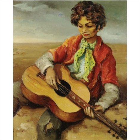 A gypsy boy playing a guitar by Marcel Dyf on artnet