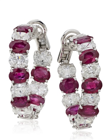 Ruby and store diamond hoop earrings