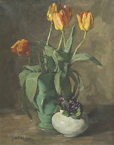 Blumenstilleben mit Tulpen und Veilchen by Otto Gräber on artnet