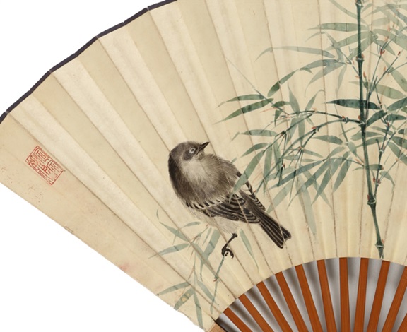 BIRD AND BAMBOO AND SCHOLARS GATHERING AT THE PAVILION 翠竹小鳥、山亭閑聚 by Xie ...