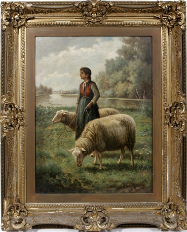 Shepherdess with two sheep by Henri de Beul on artnet