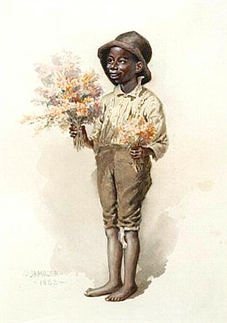 Barefoot boy with bouquets by James Henry Moser on artnet