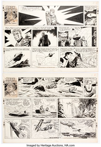 Paul Norris Brick Bradford Sunday Comic Strip Original Art Group of 2 ...