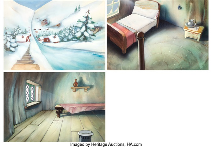 The Snow Man Production Background Art Group Of 3 Terrytoons, 1946 