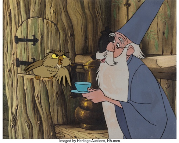 The Sword in the Stone Archimedes and Merlin Production Cel Walt Disney ...