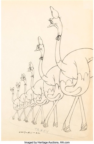 Fantasia Dance of the Hours Ostrich Ballerinas Production Drawing Walt ...