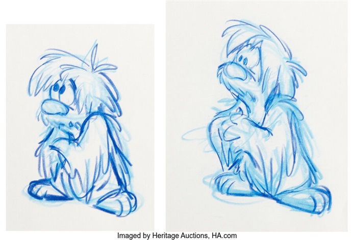 The Black Cauldron Gurgi Pair of Animation Drawings Attributed to Mike ...