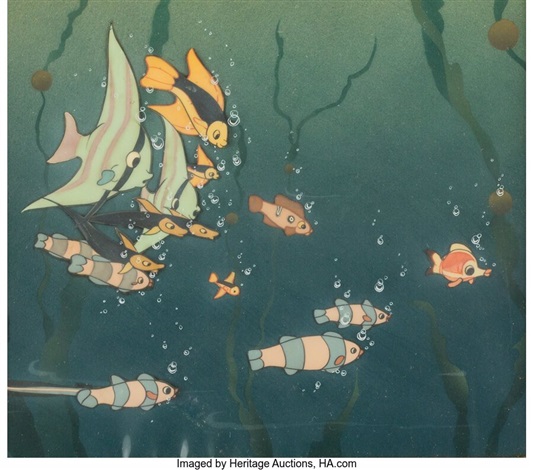 Pinocchio Underwater Fish and Effects Courvoisier Production Cel Setup ...